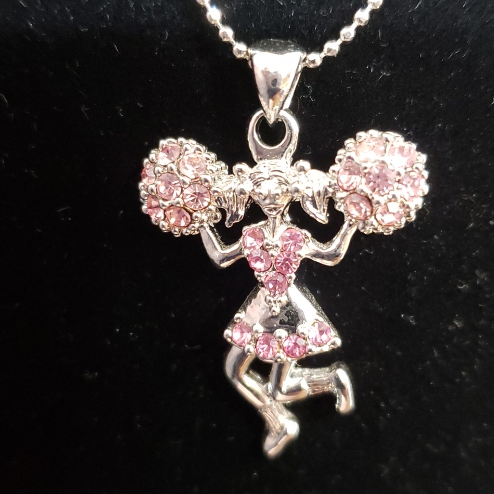 New cheer leader pink Rhinestone silver Necklace